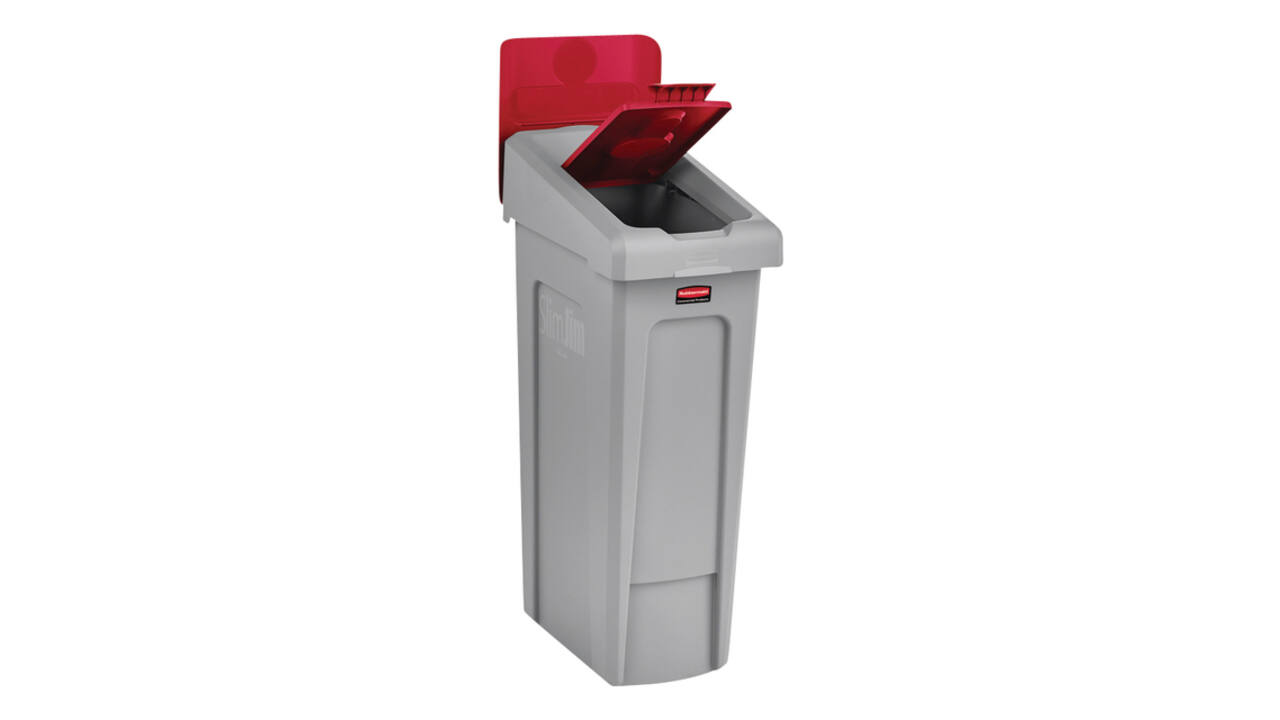 Deksel Rubbermaid Slim Jim Recyclestation gesloten rood