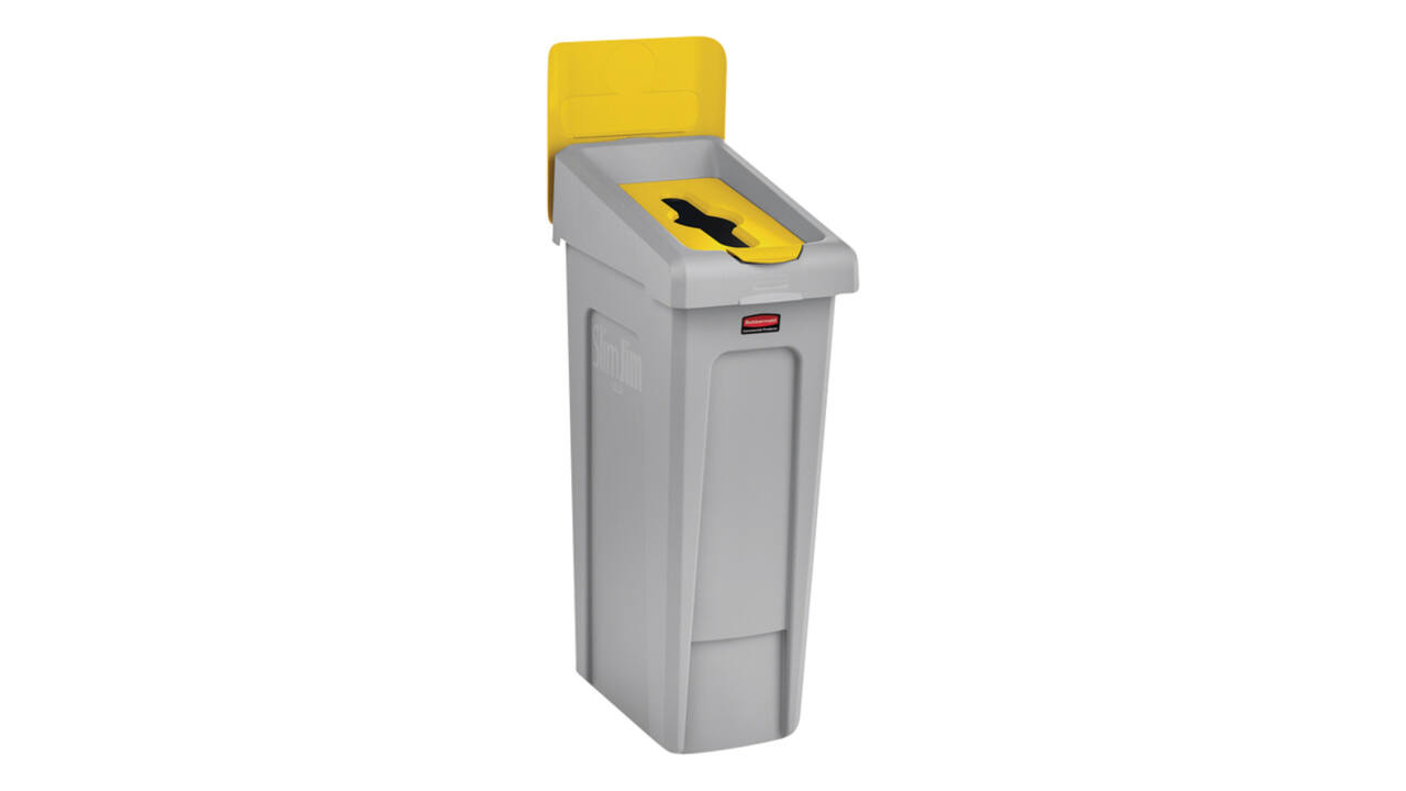 Deksel Rubbermaid Slim Jim Recyclestation inwerpopening voor gemengde recycling geel