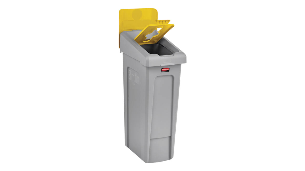 Deksel Rubbermaid Slim Jim Recyclestation inwerpopening voor gemengde recycling geel