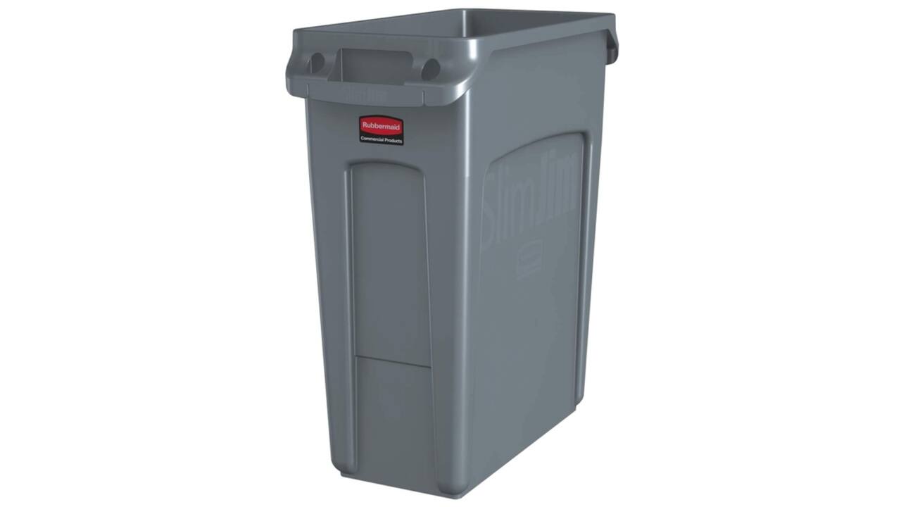 Afvalbak Rubbermaid Slim Jim Vented met luchtsleuven 60liter grijs