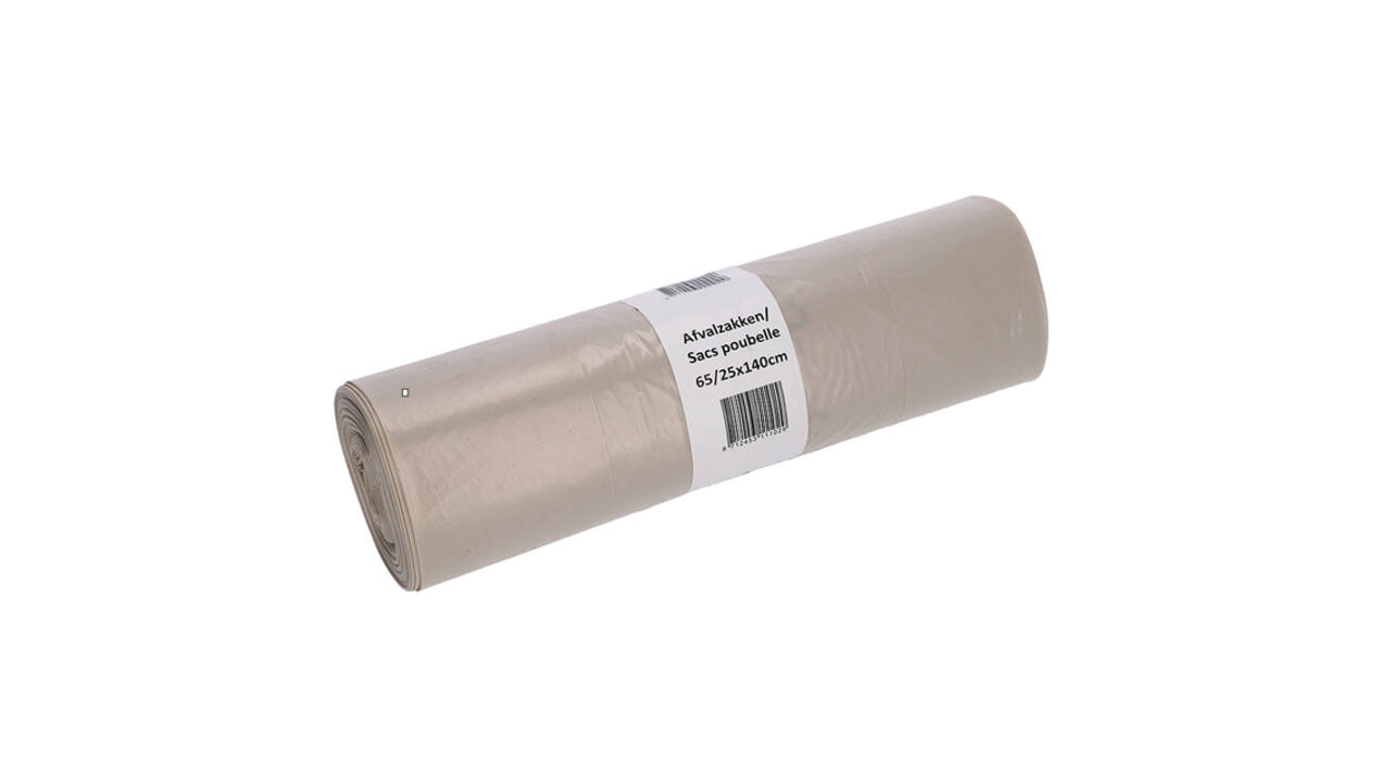 Afvalzak Cleaninq 65/25x140cm LDPE recycled T70 240L transparant rol à 10 stuks