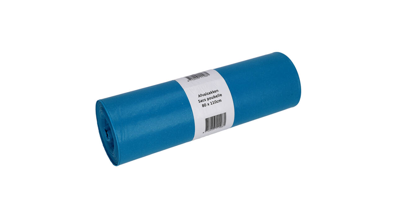 Afvalzak Cleaninq 80x110cm LDPE recycled T60 140L blauw rol à 20 stuks