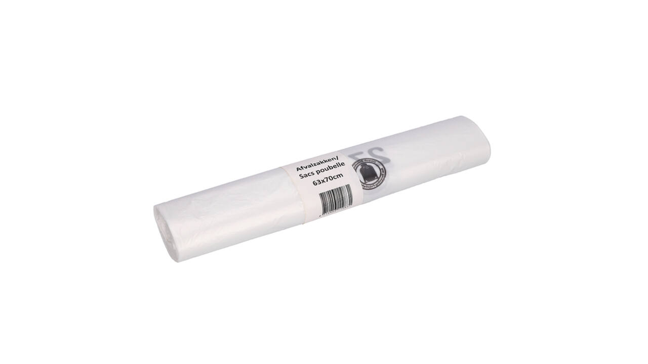 Afvalzak Cleaninq 63x70cm HDPE recycled T15 50L transparant rol à 25 stuks