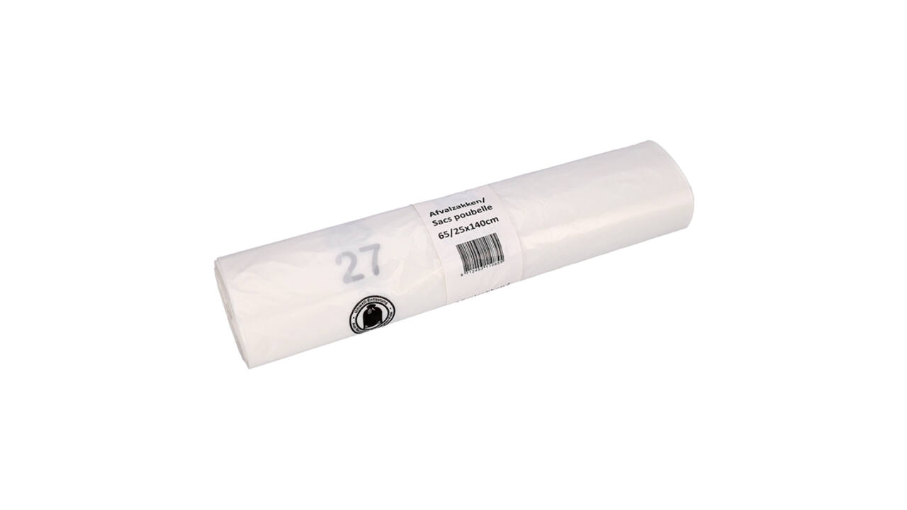 Afvalzak Cleaninq 65/25x140cm HDPE recycled T25 240L transparant rol à 10 stuks
