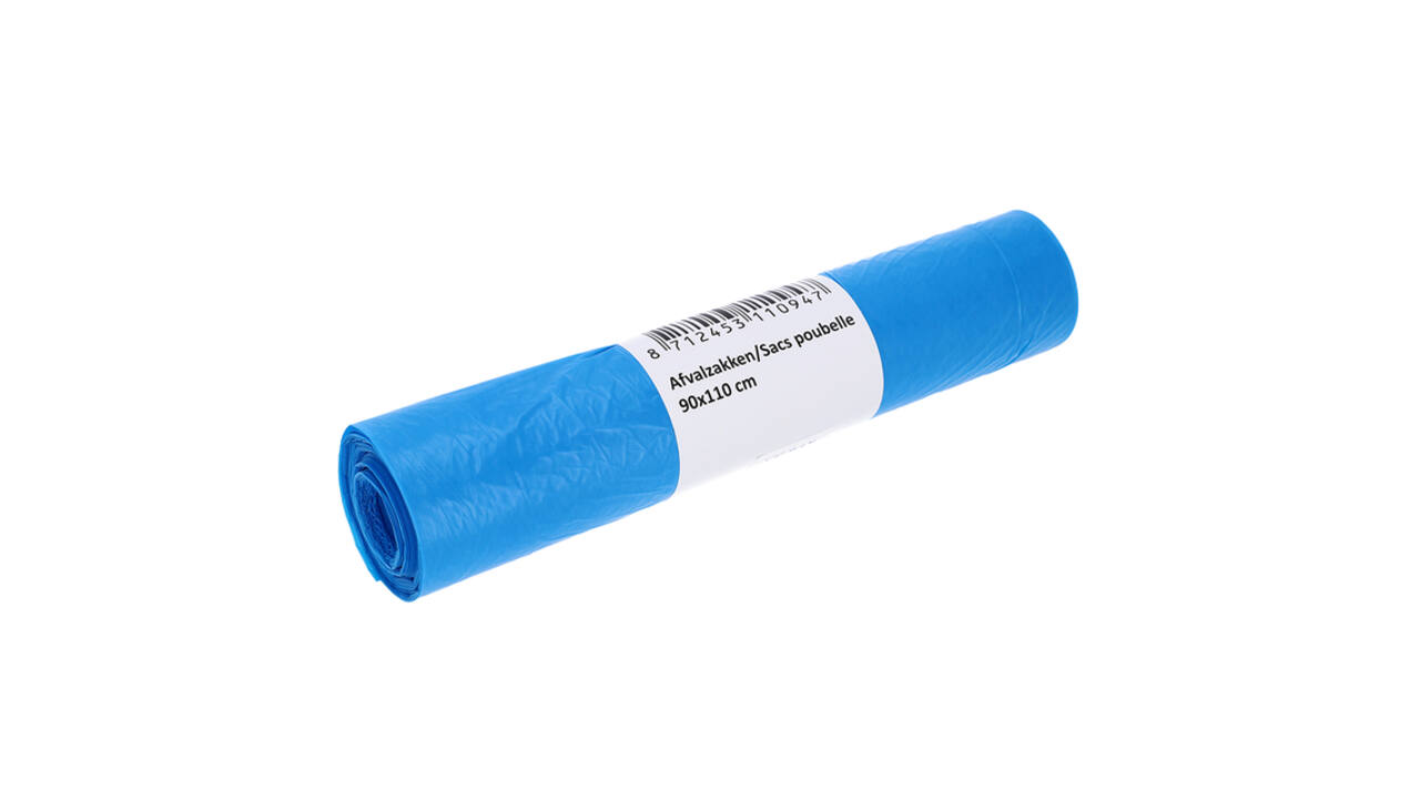 Afvalzak Cleaninq 90x110cm HDPE T25 160L blauw rol à 20 stuks