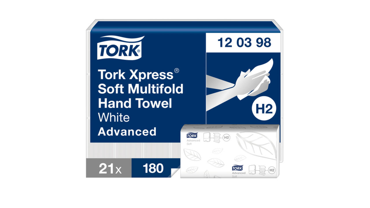 Handdoek Tork H2 Xpress Advanced multifold 2-laags 212x255mm 21x180 vel wit 120398