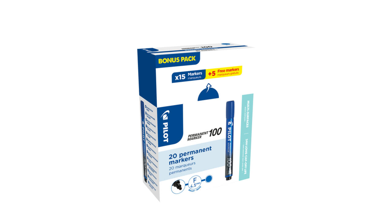 Viltstift PILOT 100 rond fijn blauw doos à 15+5 gratis