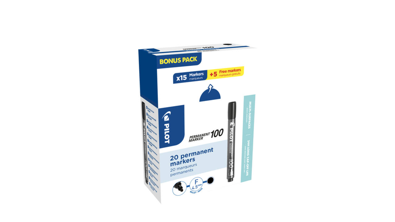 Viltstift PILOT 100 rond fijn zwart doos à 15+5 gratis