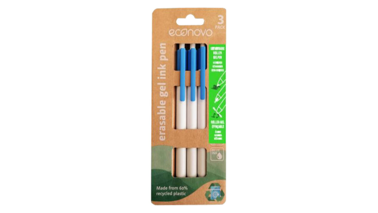 Gelschrijver Econovo uitwisbaar fijn blauw blister à 3 stuks