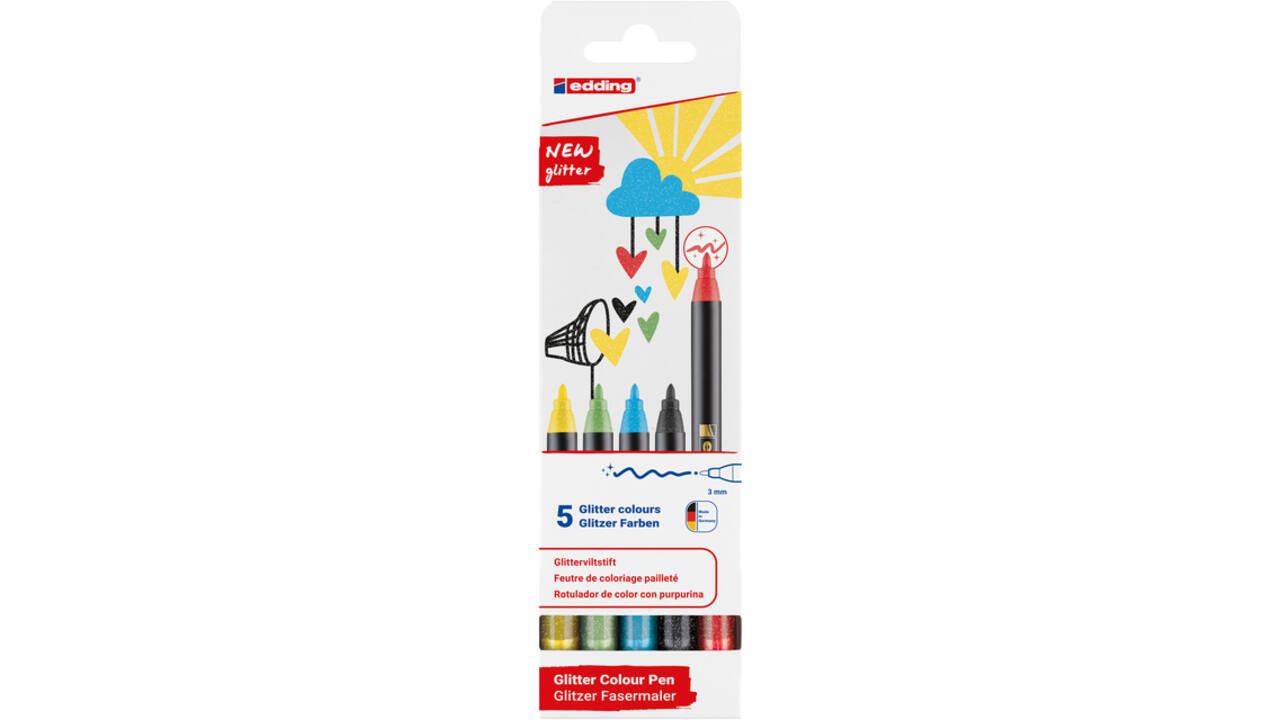 Fineliner edding 1200 fijn glitter assorti set à 5 stuks
