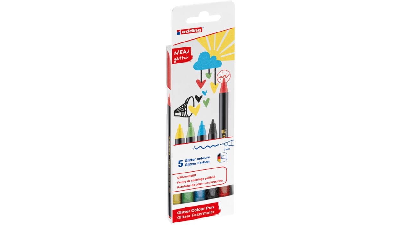 Fineliner edding 1200 fijn glitter assorti set à 5 stuks