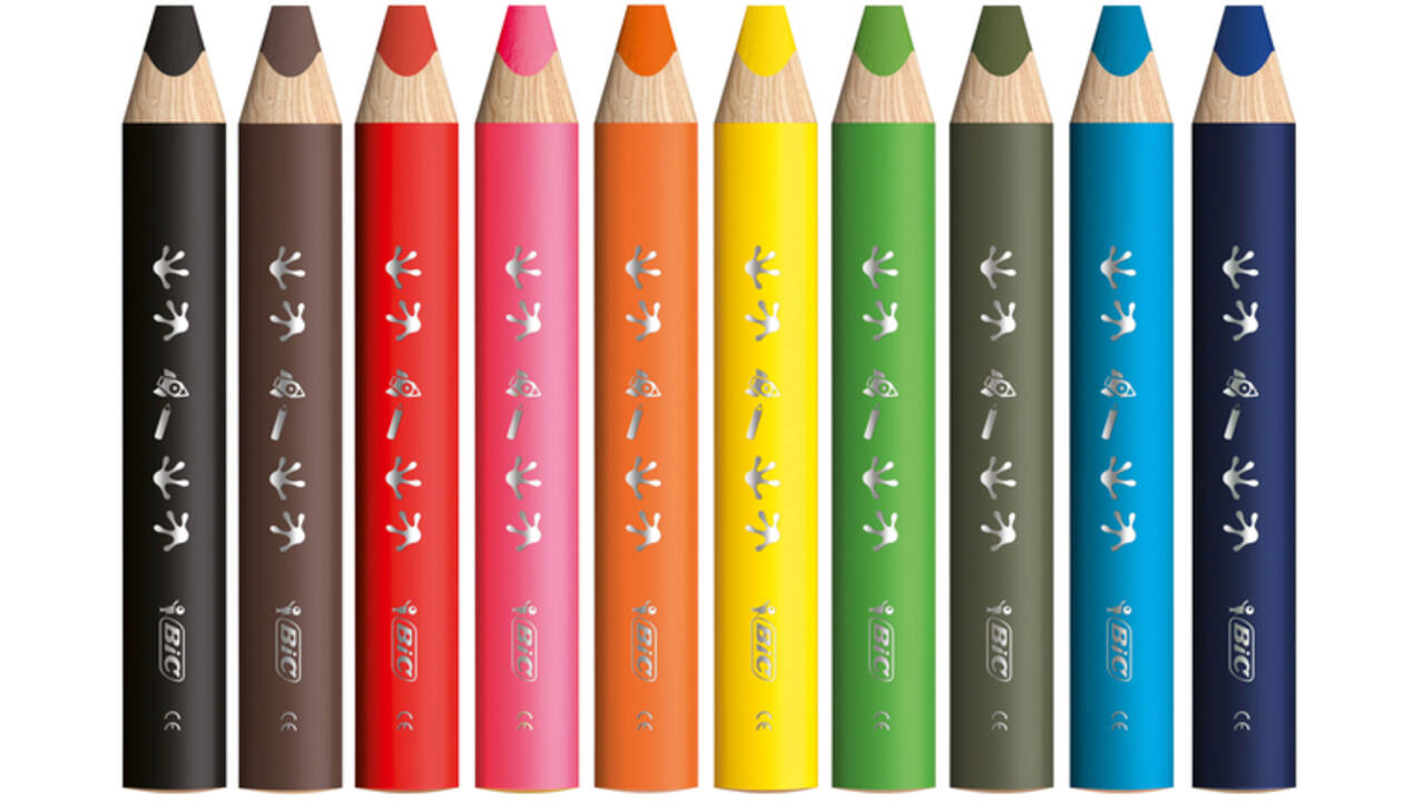Kleurpotloden BicKids Multi Surface + puntenslijper assorti 10 stuks