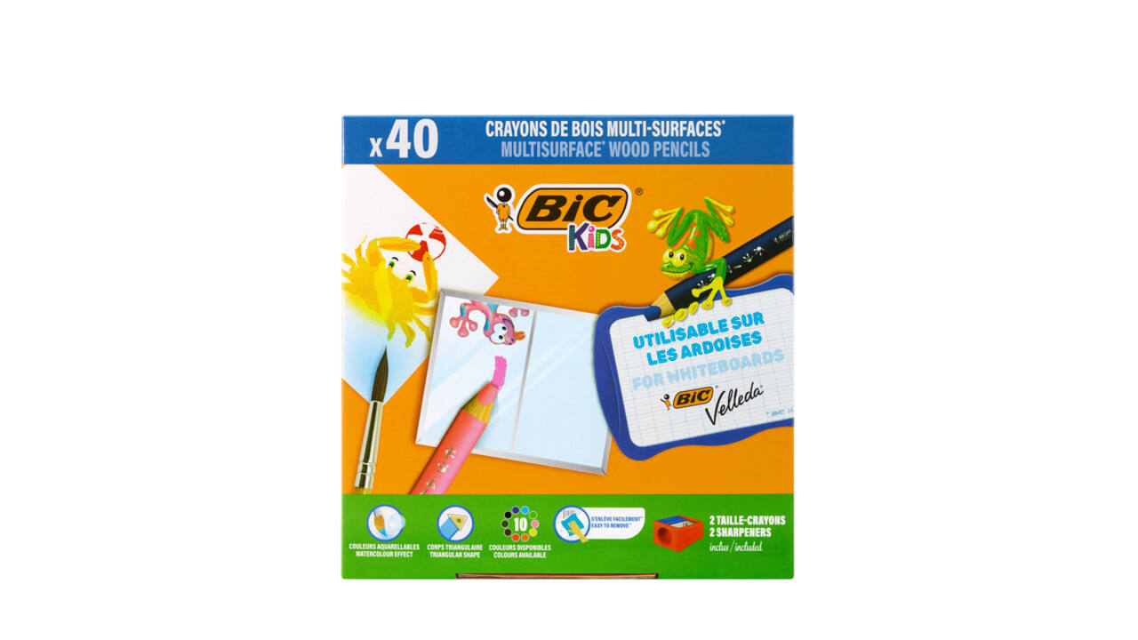 Kleurpotloden Bickids Multi Surface + 2 puntenslijpers ass 10kl 40st