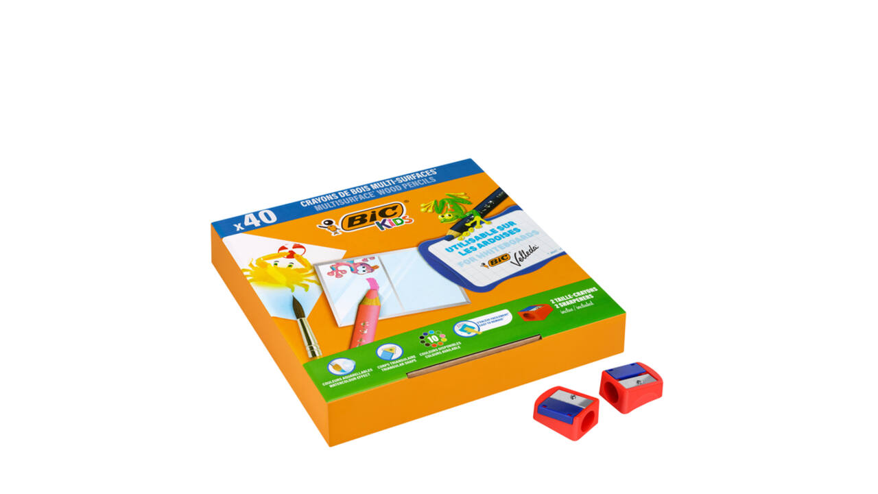 Kleurpotloden Bickids Multi Surface + 2 puntenslijpers ass 10kl 40st