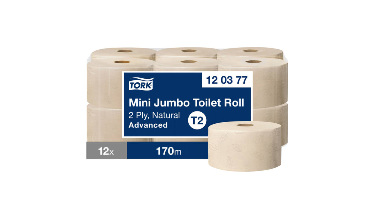 Toiletpapier Tork T2 Advanced jumbo klein 2-laags 170m naturel 120377
