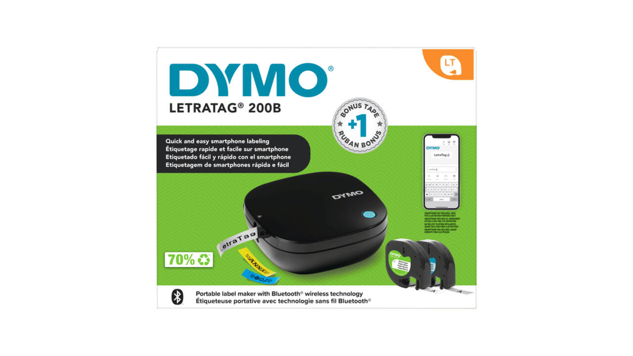 Labelprinter Dymo LetraTag 200B draagbaar bluetooth 12mm zwart promopack