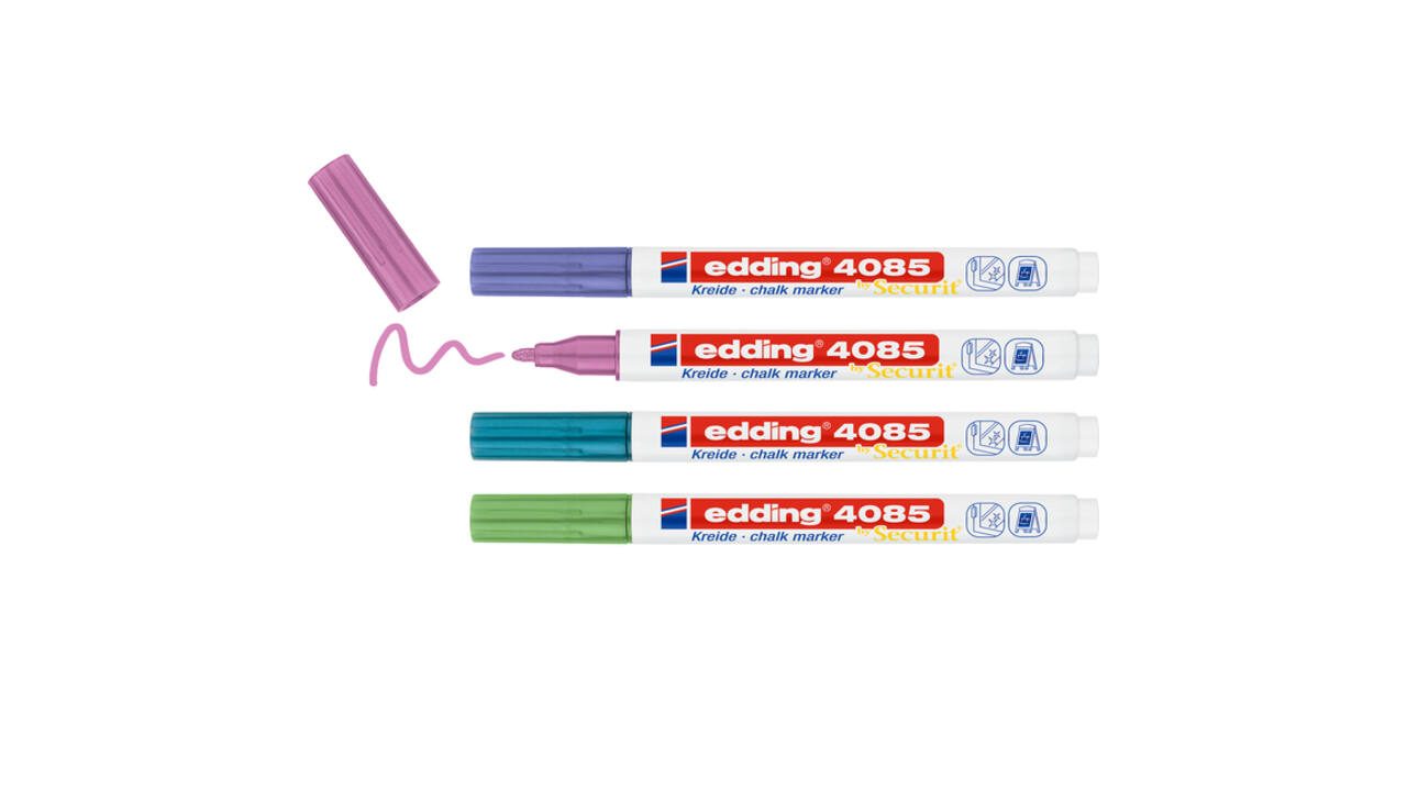 Krijtstift edding 4085 by Securit rond 1-2mm mtl assorti blister à 4st