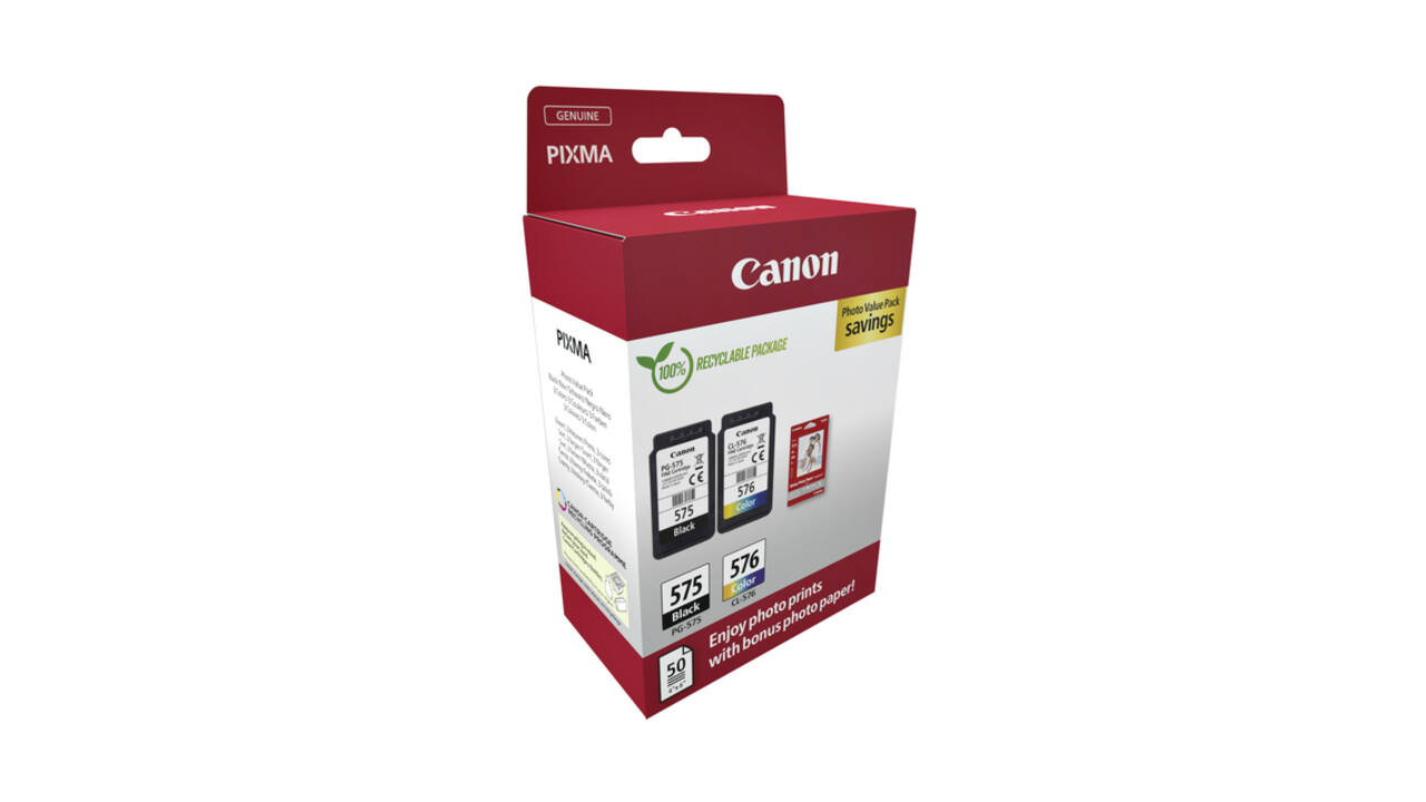 Inktcartridge Canon PG-575 CL-576 zw + kl + papier