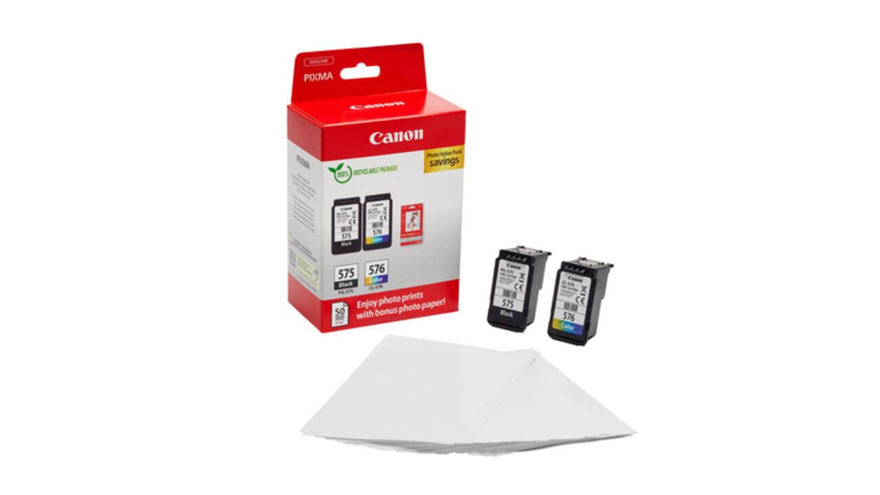 Inktcartridge Canon PG-575 CL-576 zw + kl + papier