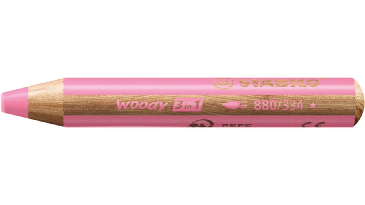 Kleurpotloden STABILO 880 woody 3 in 1 multitalent roze