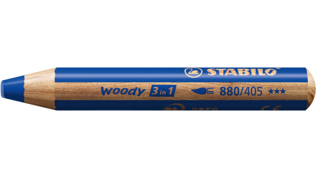 Kleurpotloden STABILO 880 woody 3 in 1 multitalent blauw