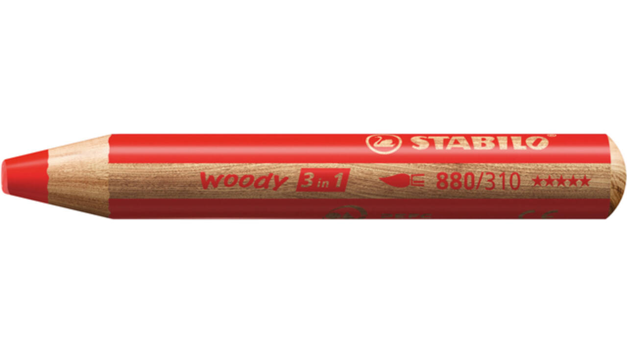 Kleurpotloden STABILO 880 woody 3 in 1 multitalent rood