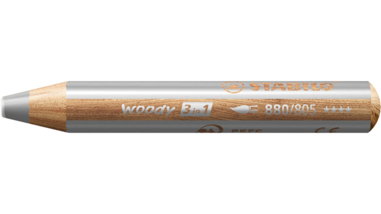 Kleurpotloden STABILO 880 woody 3 in 1 multitalent zilver