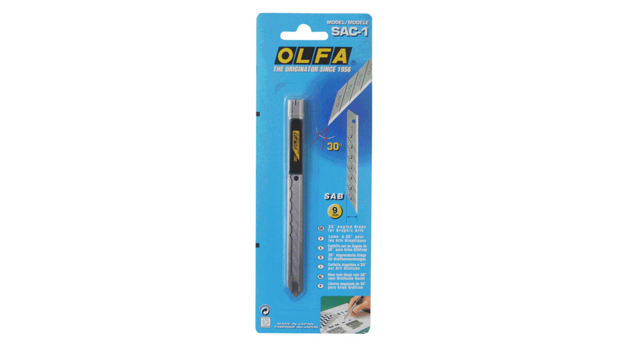 Snijmes Olfa SAC-1 9mm met metalen houder blister à 1 stuk