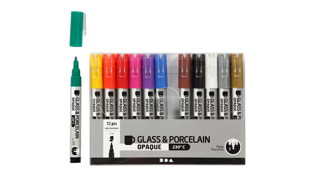 Glas- & Porseleinstiften Creativ Company 1-2mm set à 12 kleuren