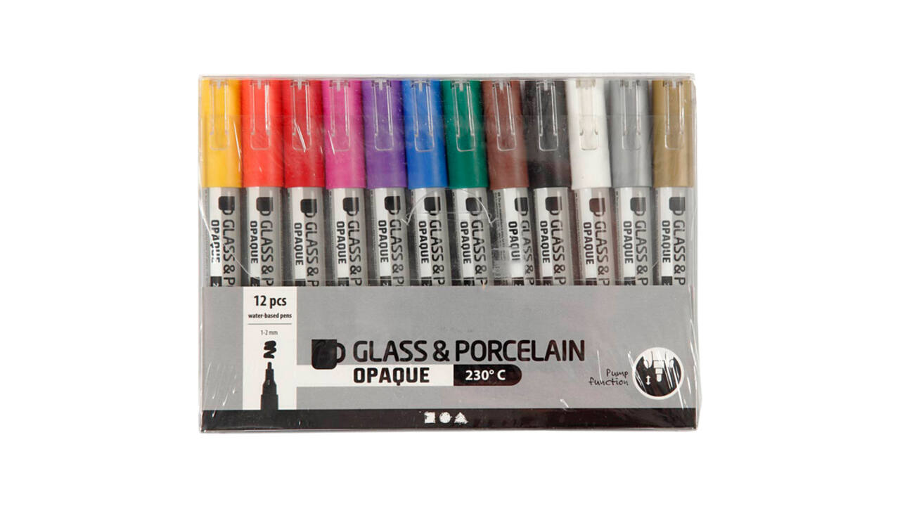 Glas- & Porseleinstiften Creativ Company 1-2mm set à 12 kleuren