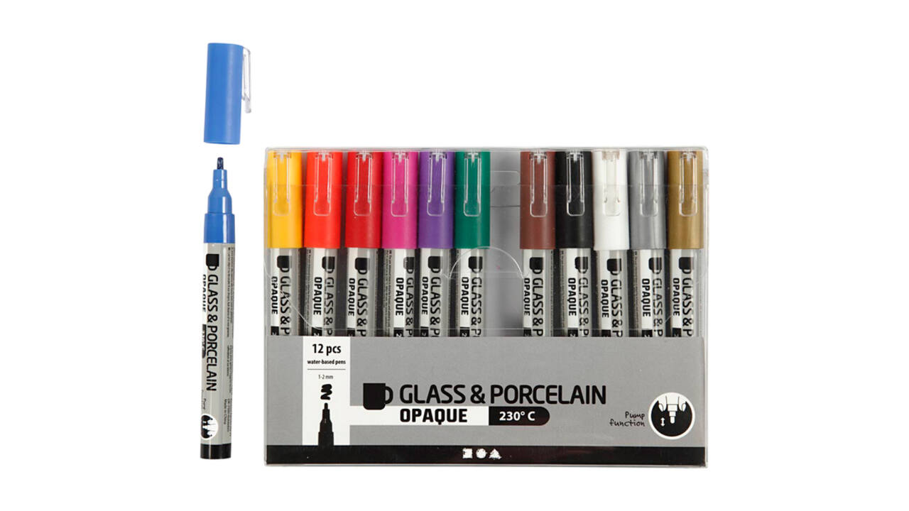 Glas- & Porseleinstiften Creativ Company 1-2mm set à 12 kleuren