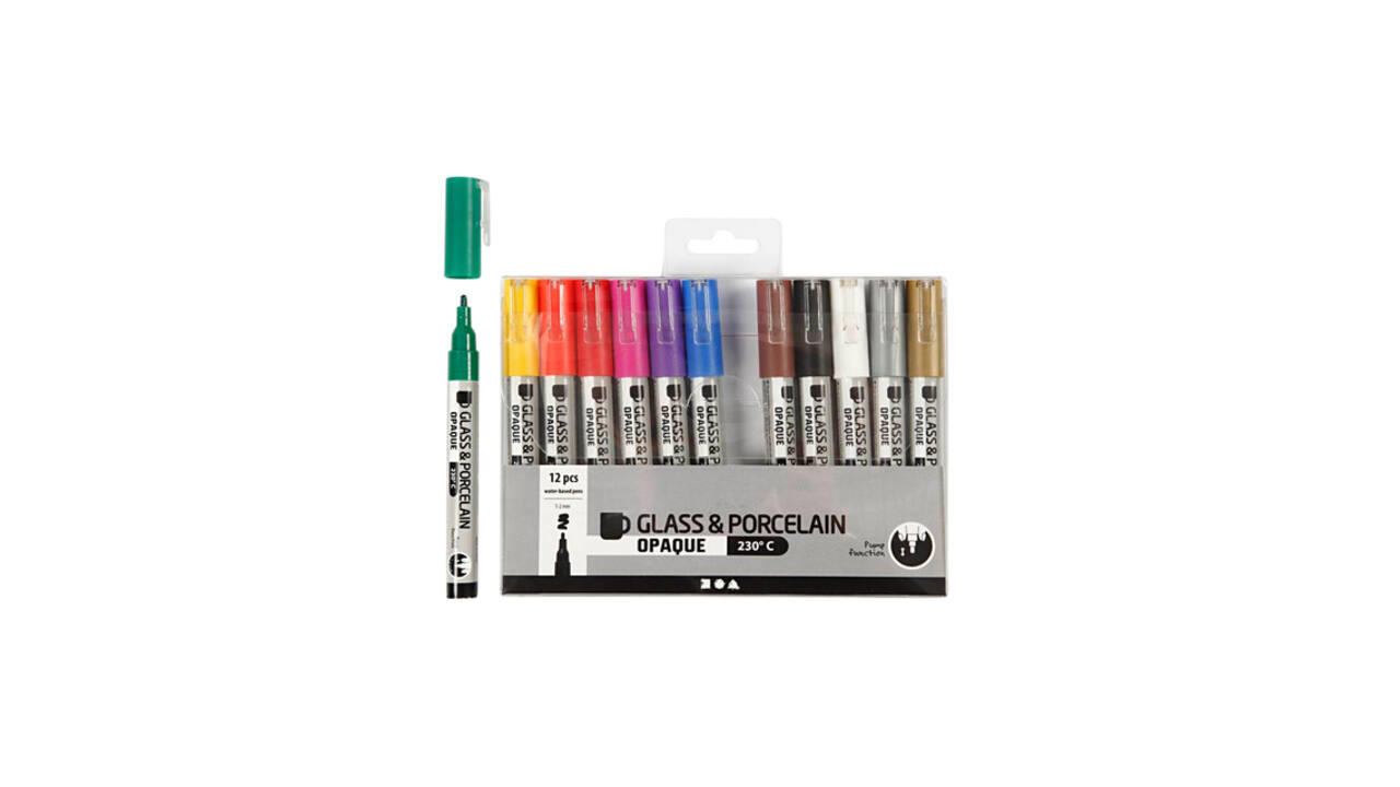 Glas- & Porseleinstiften Creativ Company 1-2mm set à 12 kleuren