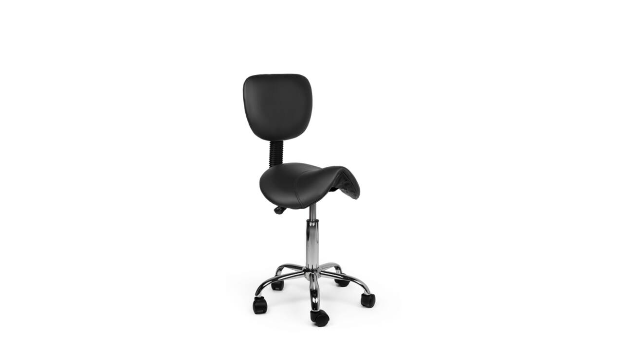 Zadelkruk Office rugleuning laag harde wielen zw