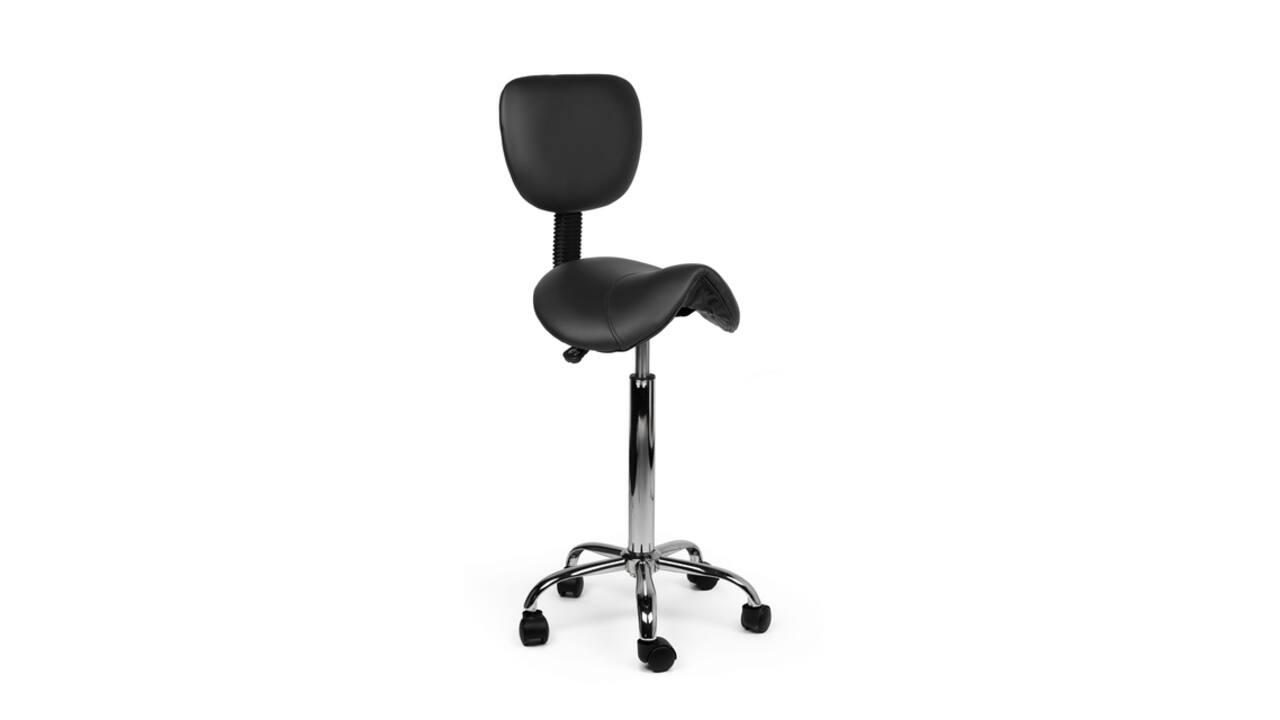Zadelkruk Office rugleuning hoog harde wielen zw