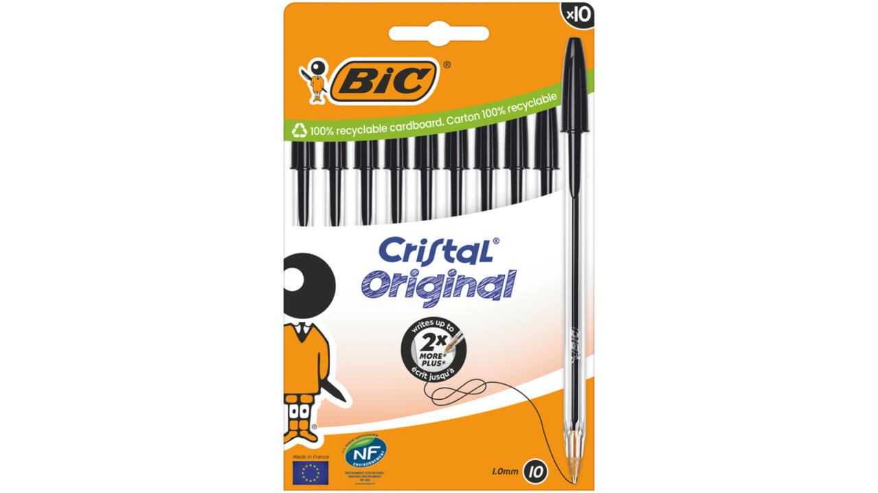 Balpen Bic Cristal medium zwart blister à 10 stuks