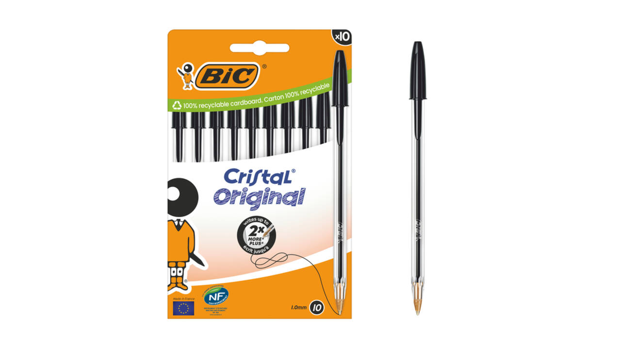 Balpen Bic Cristal medium zwart blister à 10 stuks