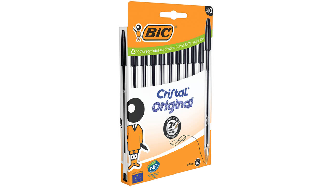 Balpen Bic Cristal medium zwart blister à 10 stuks