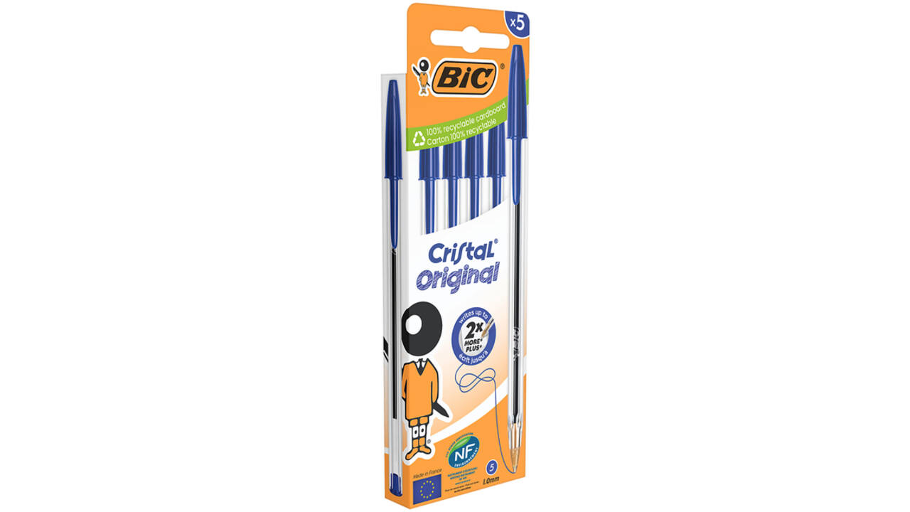 Balpen Bic Cristal medium blauw blister à 5 stuks