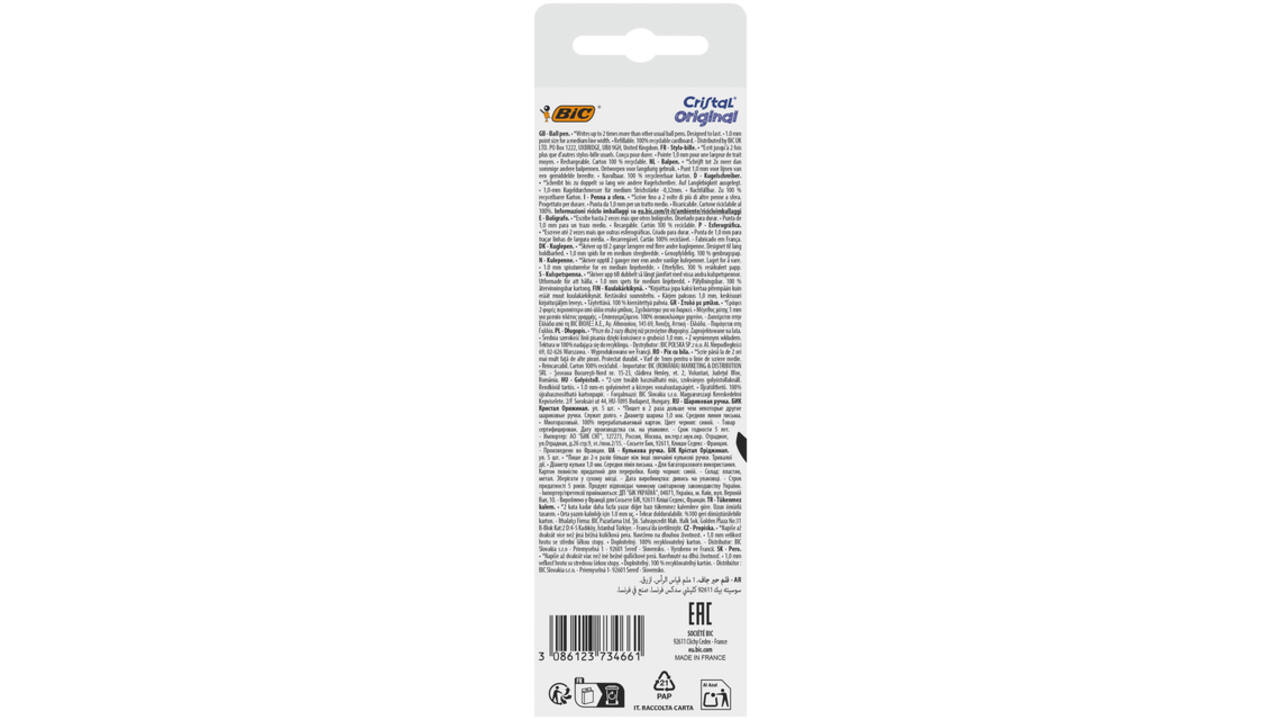 Balpen Bic Cristal medium blauw blister à 5 stuks