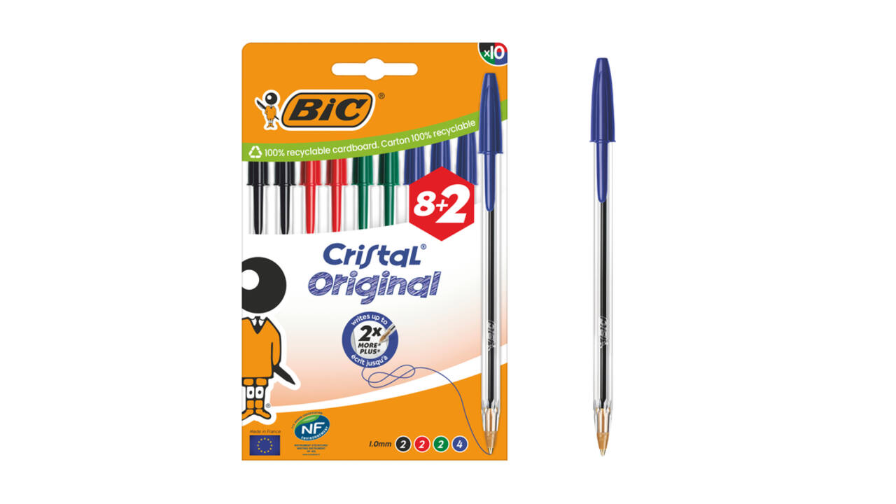 Balpen Bic Cristal medium assorti blister à 8+2 gratis