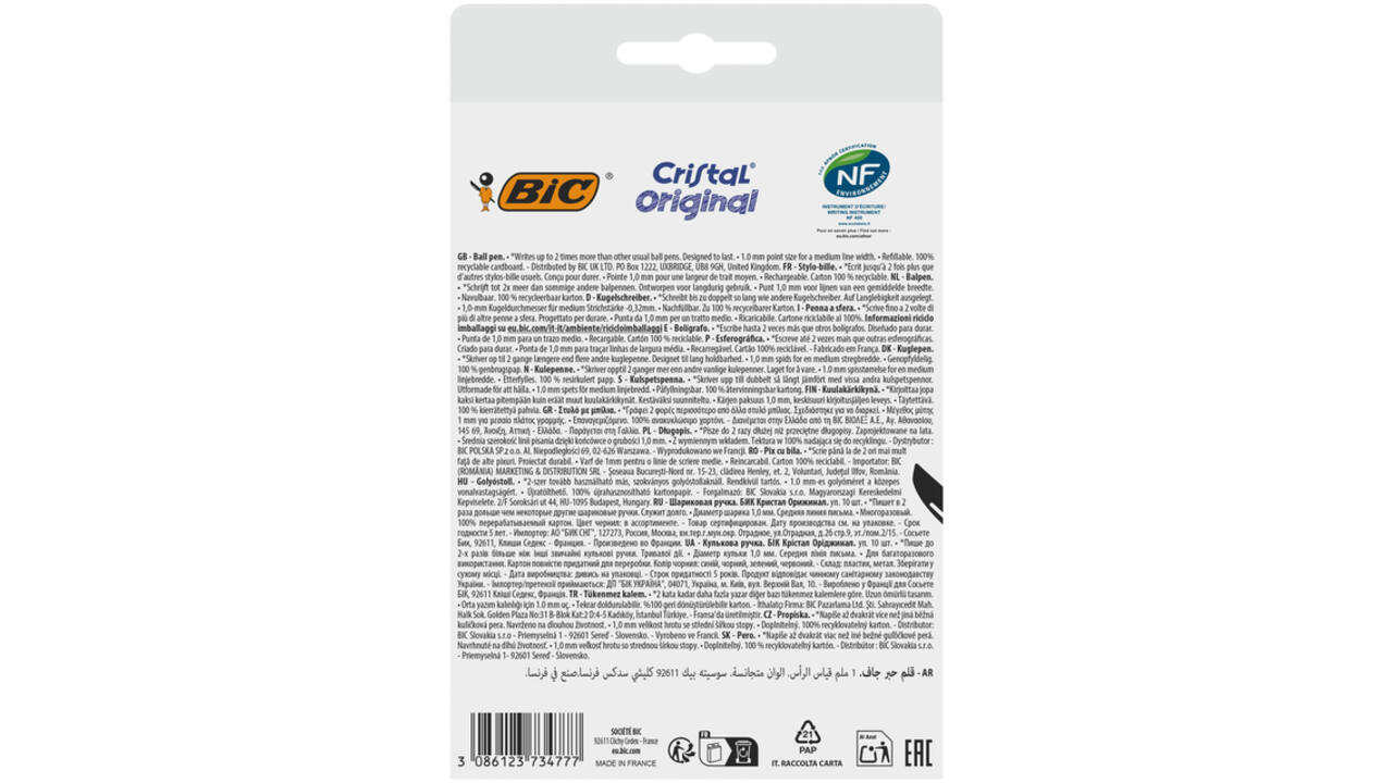 Balpen Bic Cristal medium assorti blister à 8+2 gratis
