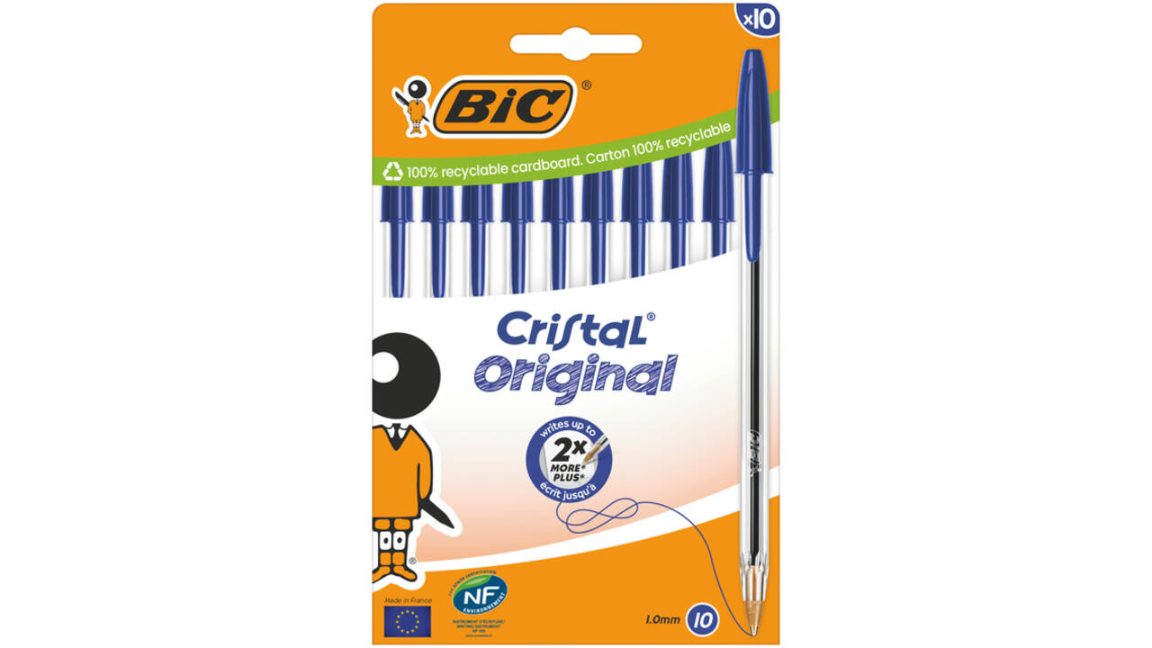 Balpen Bic Cristal medium blauw blister à 10 stuks