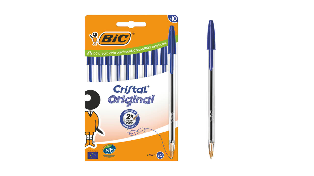 Balpen Bic Cristal medium blauw blister à 10 stuks
