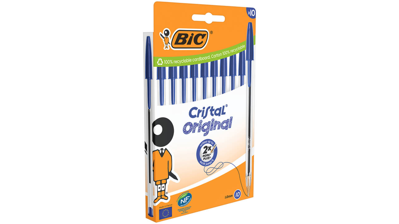 Balpen Bic Cristal medium blauw blister à 10 stuks