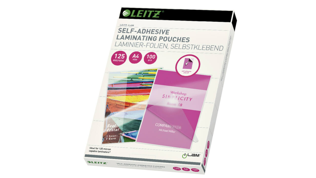 Lamineerhoes Leitz iLAM A4 zelfklevend 2x125micron EVA 100 stuks