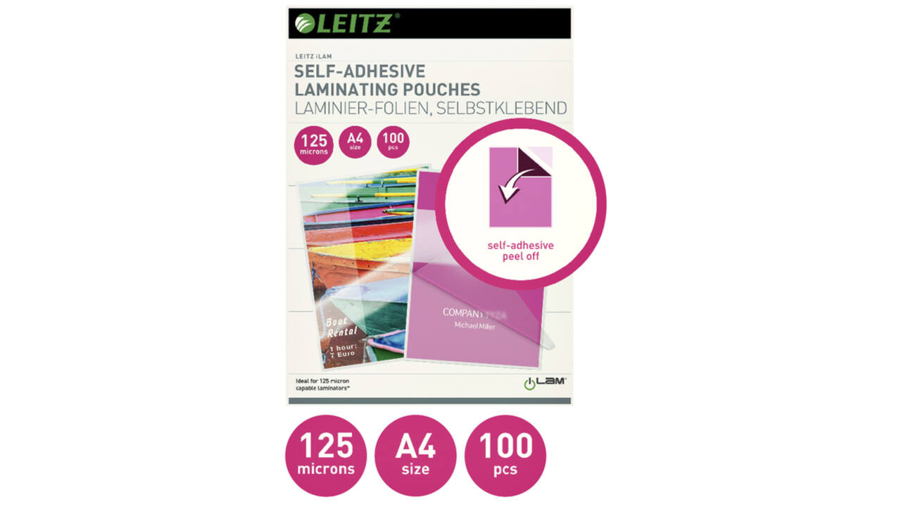 Lamineerhoes Leitz iLAM A4 zelfklevend 2x125micron EVA 100 stuks