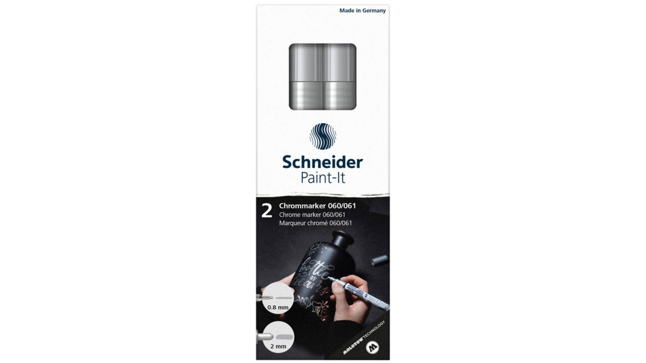 Viltstift  Schneider Paint-it 060 - 061 2.0mm en 0.8mm mtl chrome 2st