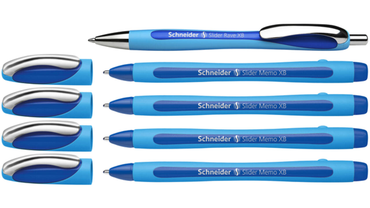 Balpen Schneider Slider Memo XB  blauw 4st + 1 gratis Slider balpen