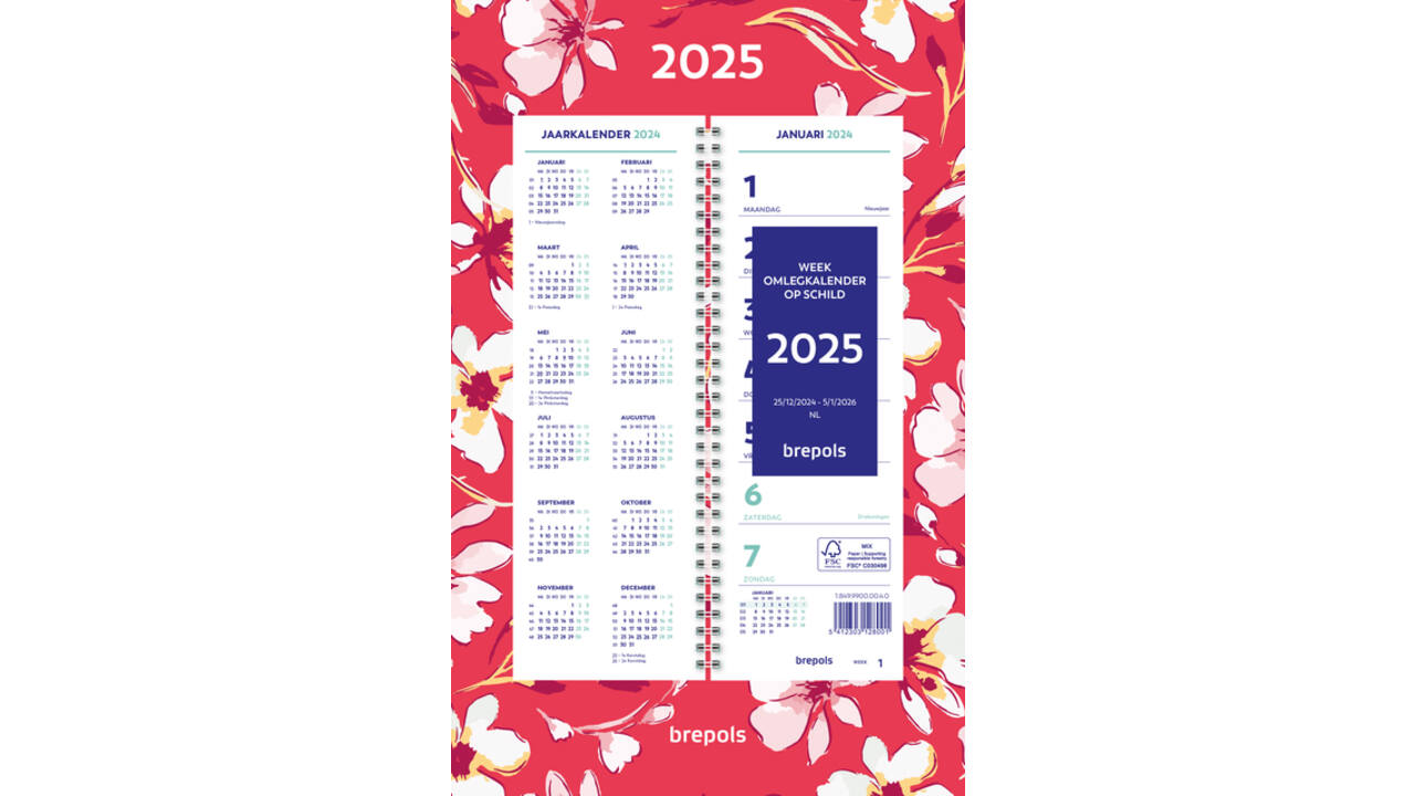 Weekkalender 2027 Brepols 190x130 7dagen/1pagina spiraal Fantasie ass