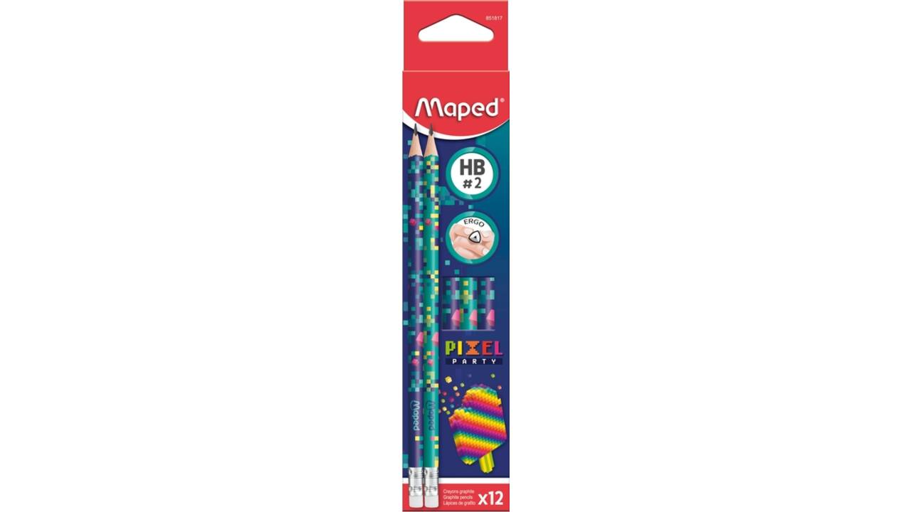 Potlood Maped Pixel Party met gum set à 12 stuks assorti